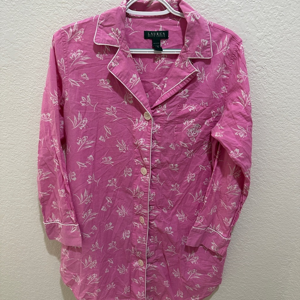 Ralph Lauren Pink Floral Cotton Sleep Dress Pajamas medium